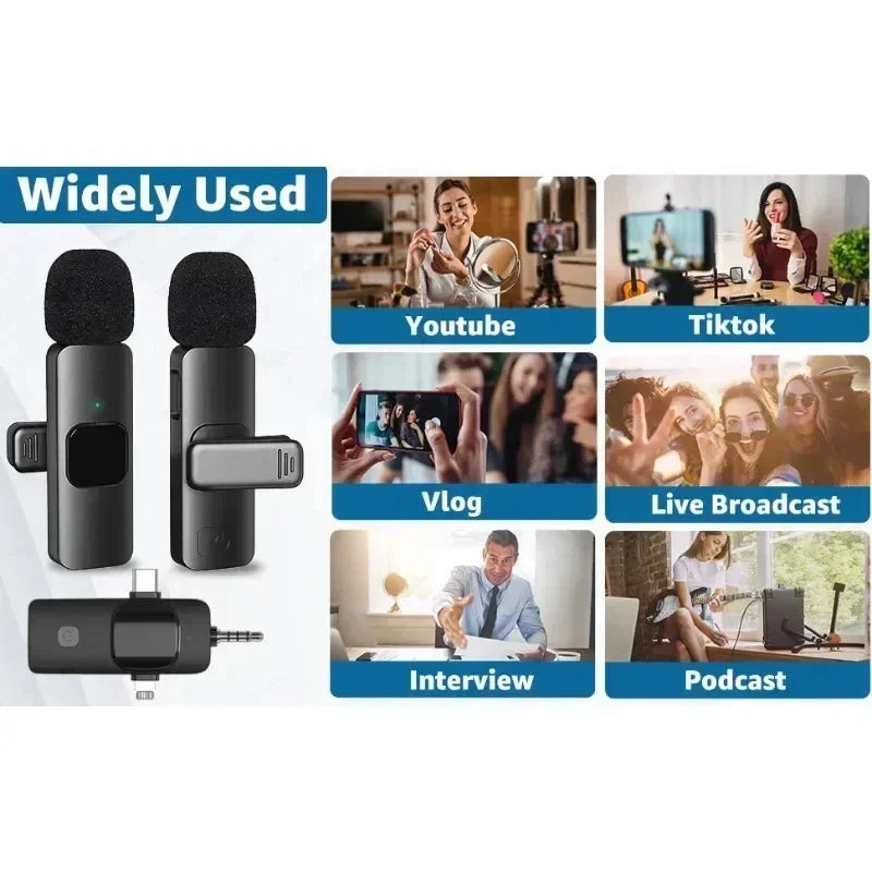 Lavalier Professional Dual Wireless Lapel Microphone Mic For iPhone Android Phone Mobile Cell PC Tie Buttonhole Micro Microphon