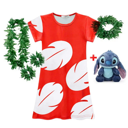 Lilo and Stitch Costume Girl Hawaii Costume Red Frock Halloween 2025 Lilo Vestido Summer Casual Robes