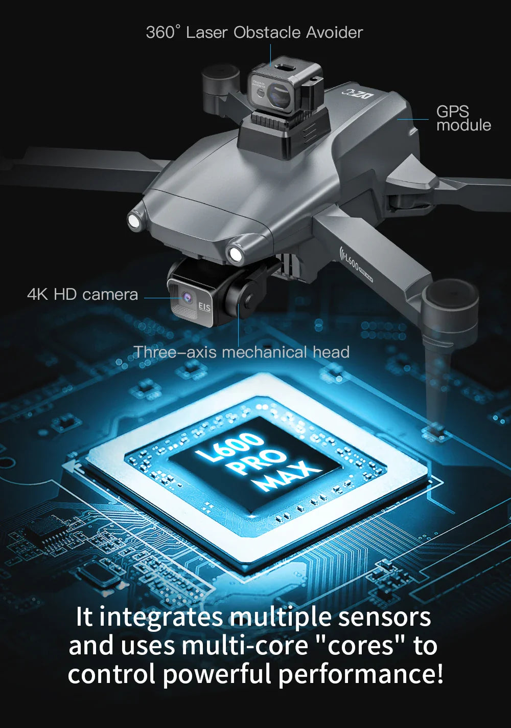 Drone GPS L600 PRO MAX/PRO, caméra HD professionnelle 4K, cardan 3 axes 5G FPV, sans balais, en option, pour éviter les obstacles, quadrirotor