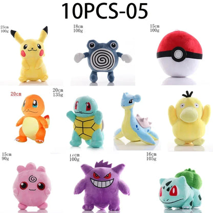 *10PCS Pokemon Plush Charmander Squirtle Pikachu Moon Eevee Plush Bulbasaur Stuffed Animal Toy Gengar Doll Gift for Kid 18-25cm