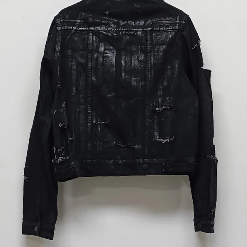 HKSH Spring Autumn New Man Punk Fashion Streetwear Dark Brushed Wax Handmade Damaged Tops Denim Jacket Y2K Chic Ins Coats HK4959
