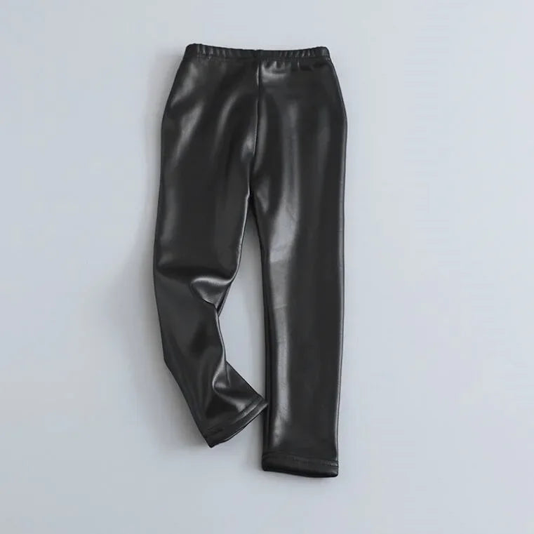 Leggings en cuir PU pour enfants, pantalons crayon décontractés, monochromes, chauds, FJGirl, mignons, tout-petits, enfants, filles, automne, hiver