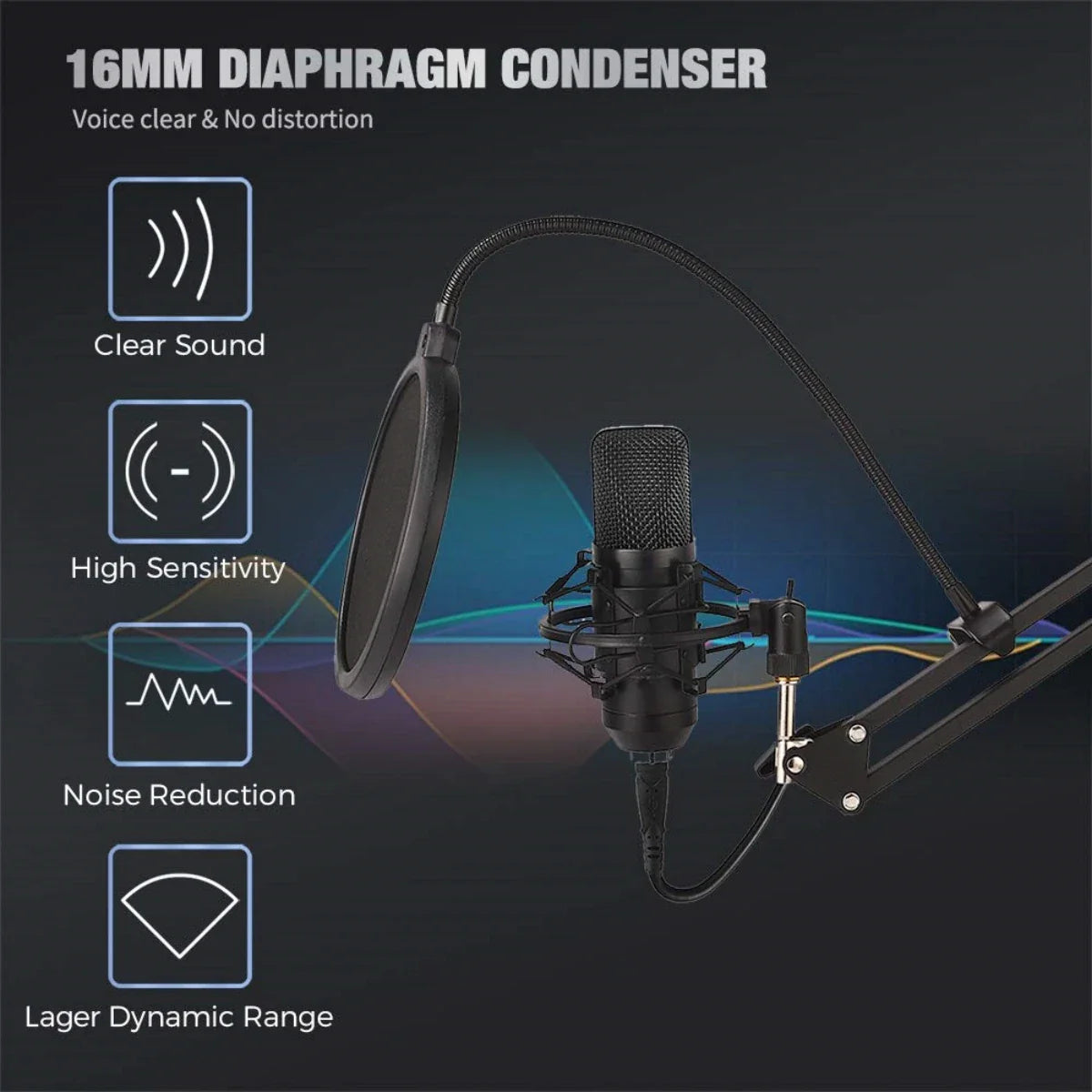 Professional Studio Microphone Live Broadcast Singing Recording Microphone Kits with Suspension Scissor Arm and Metal Shock Mount
