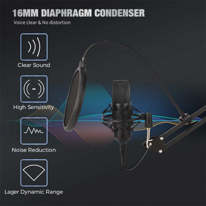 Professional Studio Microphone Live Broadcast Singing Recording Microphone Kits with Suspension Scissor Arm and Metal Shock Mount