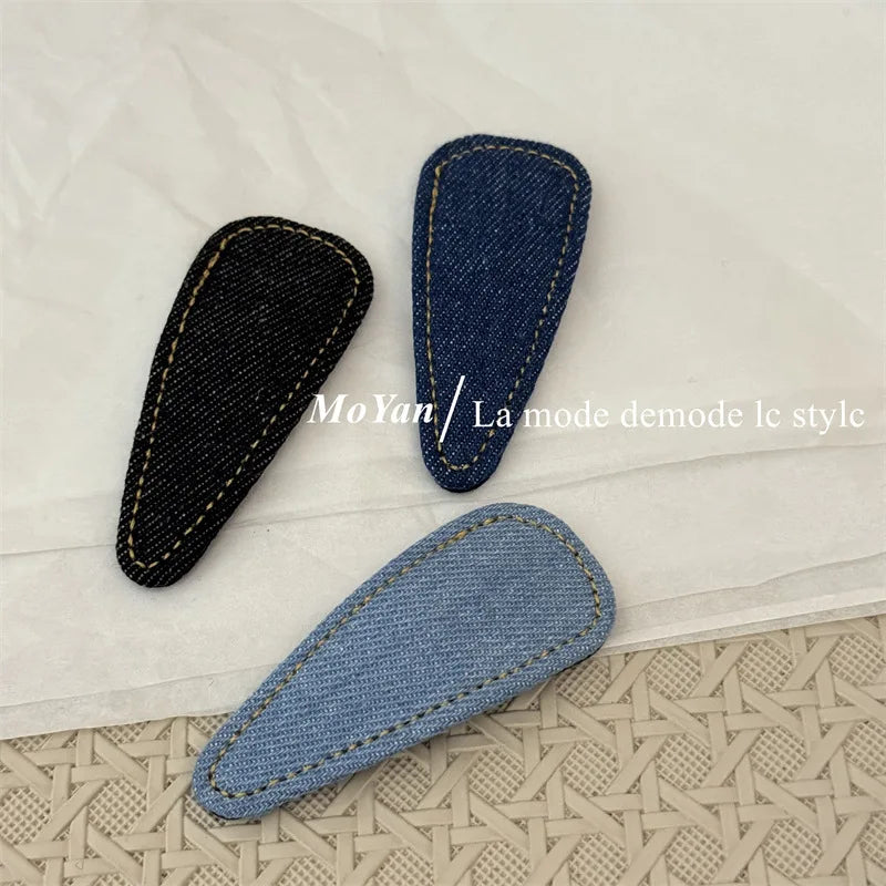 Rétro simple denim bleu haut de gamme nouvelle épingle à cheveux cheveux cassés épingle à cheveux frange BB clip tempérament polyvalent clip latéral