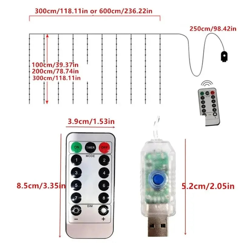 1pc USB 3x3/3*2/3*1 LED rideau chambre lumières guirlande de noël fée lumière feston mariage maison chambre décoration éclairage