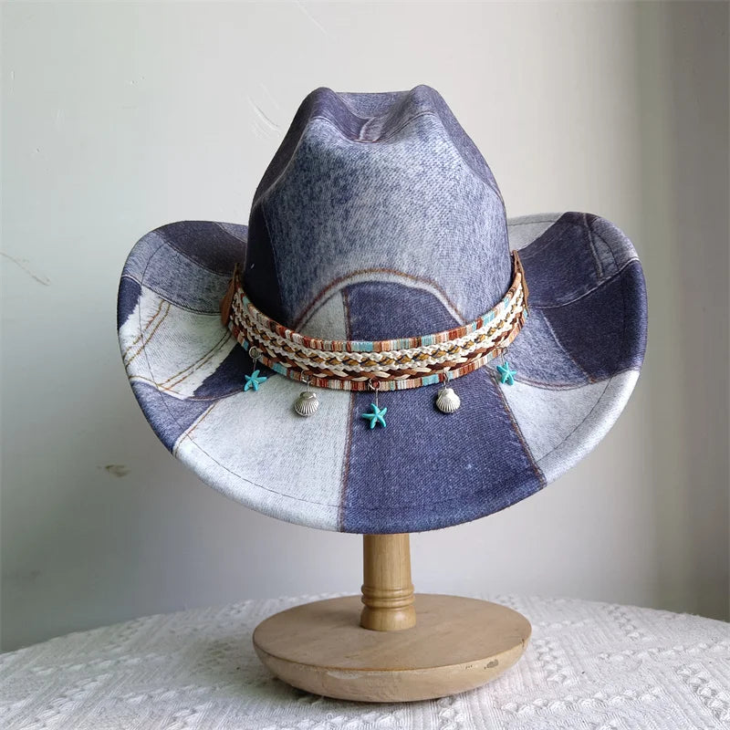 Ethnic Style Cowboy Hat Fashion Chic Unisex Solid Color Jazz Hat With Bull Shaped Decor Western Cowboy Hats