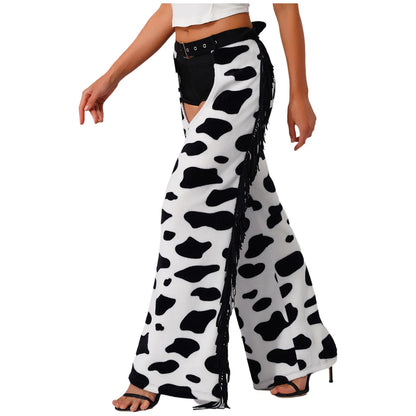 Pantalon Long en flanelle pour femmes, avec pompon latéral, taille, entrejambe ouvert, vélo, équitation, Cowgirl, Costume Cospaly d'halloween