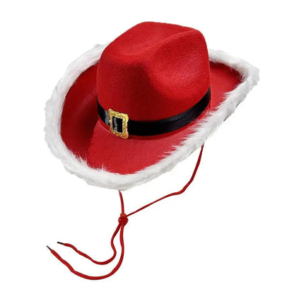 Chapeau de cowboy de Noël lumineux tendance, chapeau de jazz de cowgirl en feutre rouge à large bord pour hommes et femmes