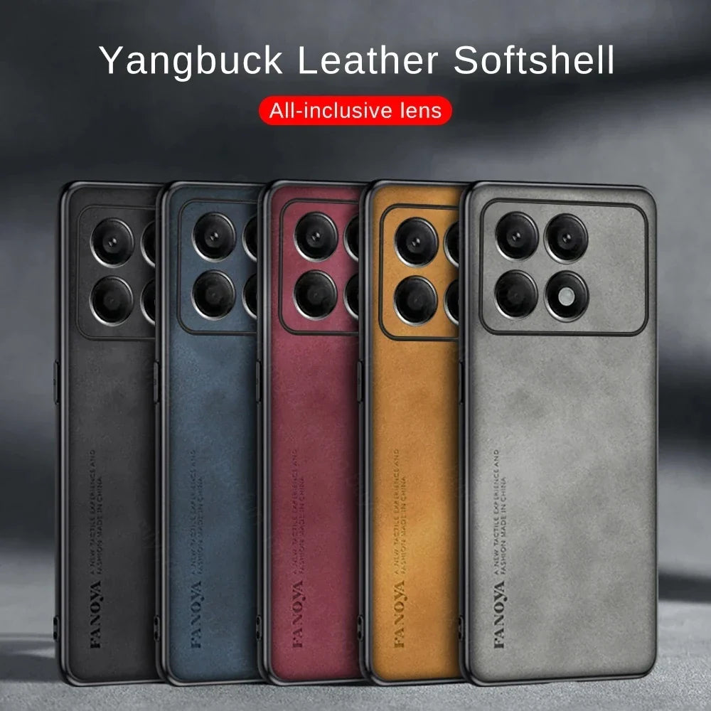 Case for Poco X6 Pro TPU Soft Frame Sheepskin Leather Back Coque for Poco X6Pro Cover Camera Protect Shockproof Protection Shell