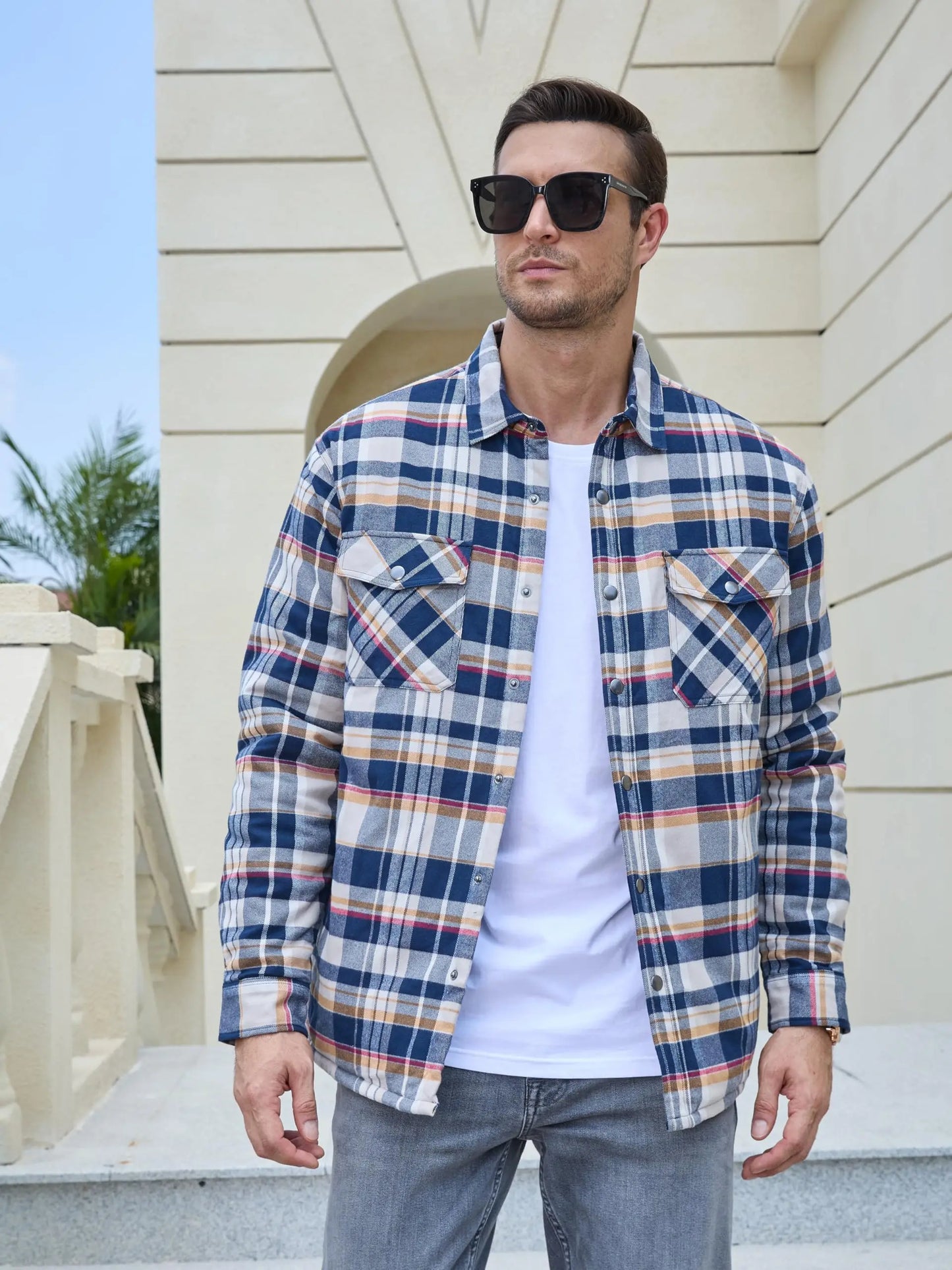TACVASEN Veste d'hiver en coton à carreaux pour homme, manches longues, matelassée, doublée, en flanelle, multi-poches, vêtements d'extérieur, manteaux de randonnée