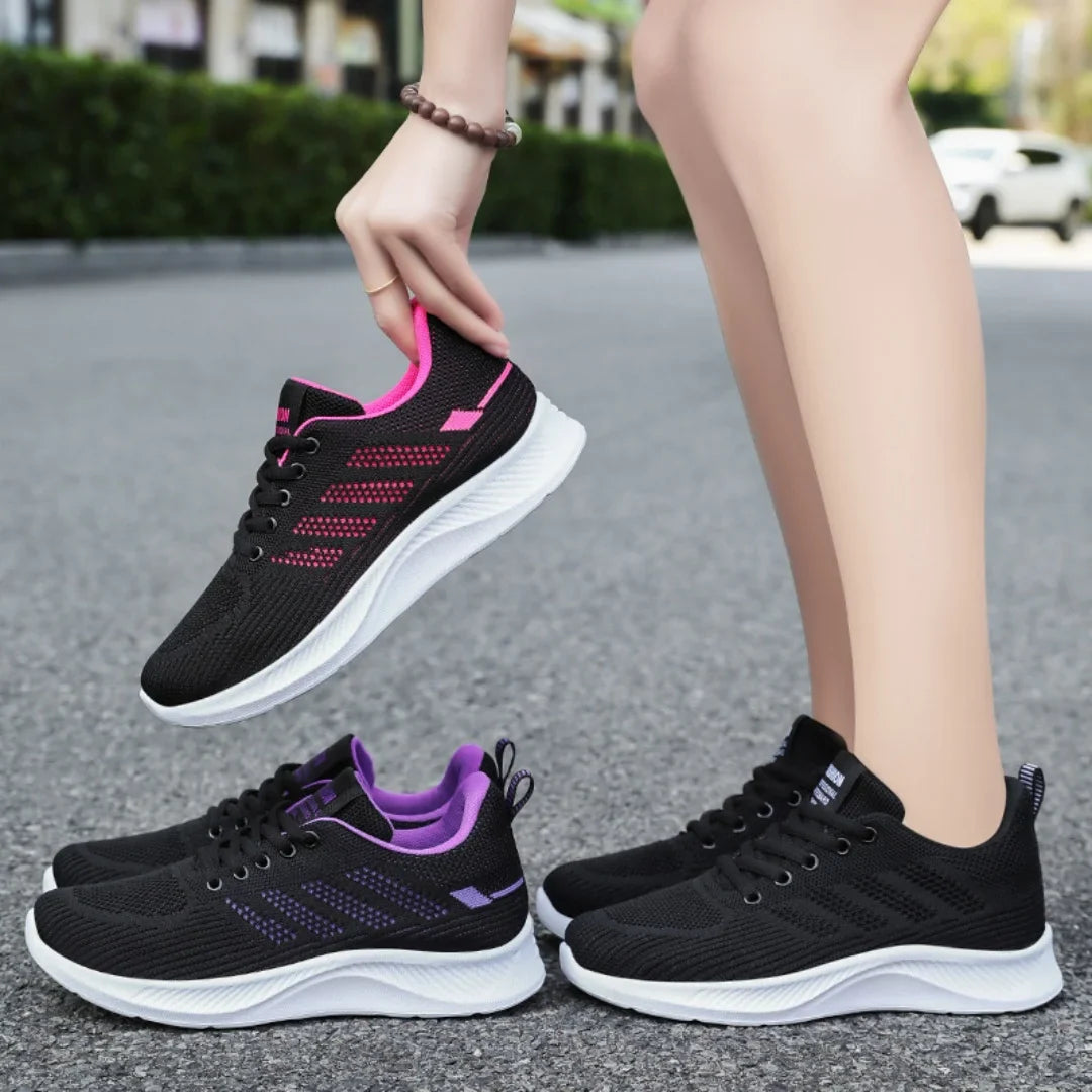 Chaussures de sport pour femmes Chaussures individuelles décontractées respirantes à semelle souple chaussures de course en maille volante d'automne