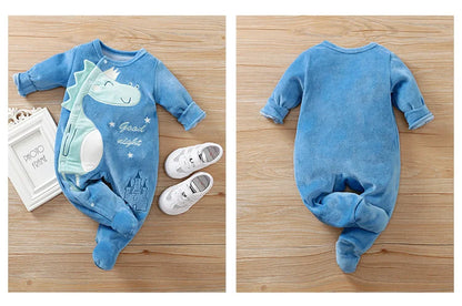 Baby Boy Girl Newborn Cute Cartoon Dinosaur Toddler Solid Color Contrasting Spring And Autumn Long Sleeved Jumpsuit