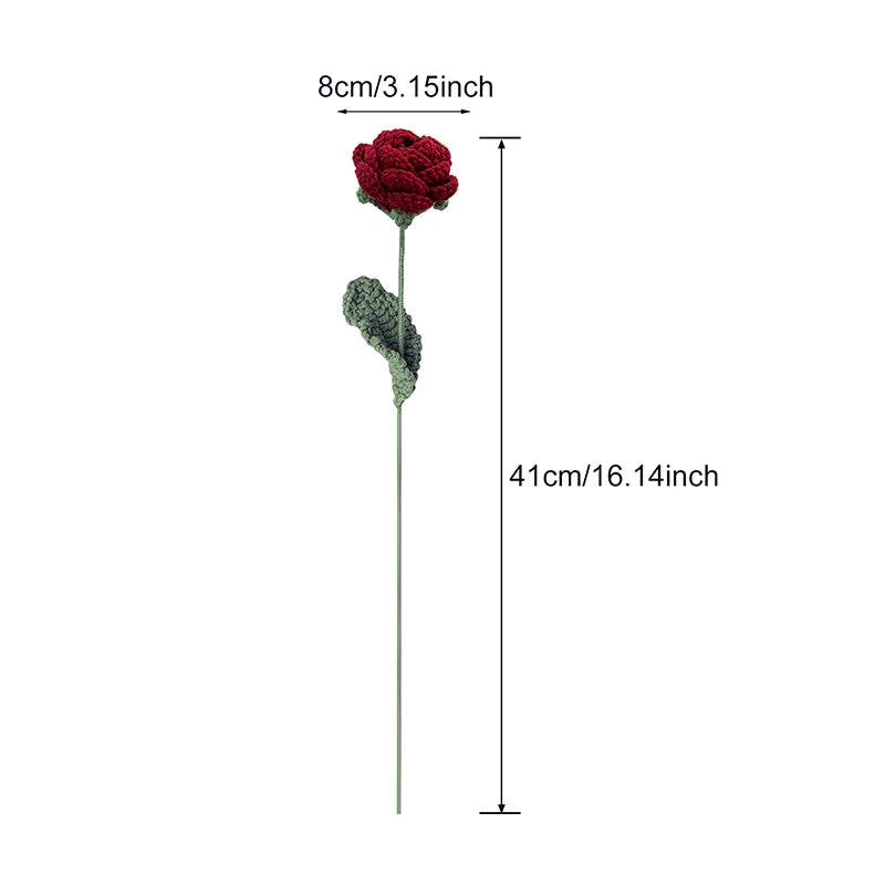 New Crochet Flowers Bouquet Handmade Knitted Red Rose Flower Artificial Fake Flower Christmas Wedding Party Home Decoration