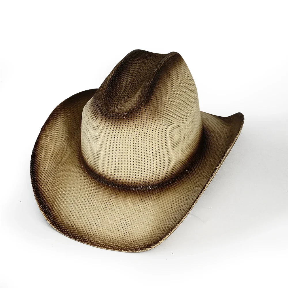 Nouveau chapeau de cowboy dégradé rétro Western pour hommes et femmes, chapeau de cowboy de scène de fête en plein air, chapeau de chevalier, sombrero de cowgirl vaquero