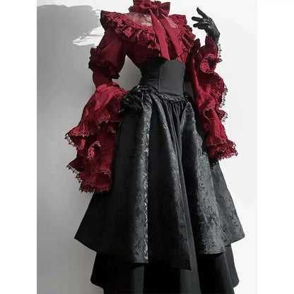 Robe de princesse Marie Antoinette Lolita gothique rose foncé victorienne baroque rococo française pour femmes du XVIIIe siècle, Costume de Noël