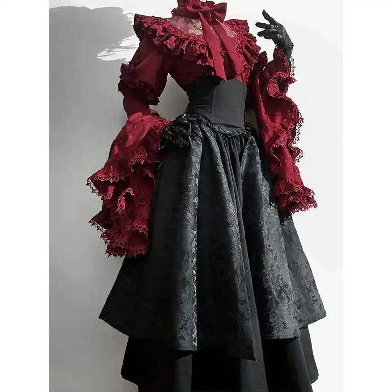 Robe de princesse Marie Antoinette Lolita gothique rose foncé victorienne baroque rococo française pour femmes du XVIIIe siècle, Costume de Noël