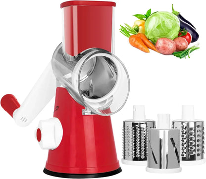 3in1 Vegetable Slicer Multifunctional Rotary Handheld Grater with 3 Sharp Rollers Vegetable Slicer Cheese Shredder Kitchen Tools