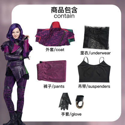 Movies Descendants 3 Evie Mal Cosplay Costume Mal Uniform Coat Vest Pants Gloves Women Adult Outfits Halloween Carnival Party