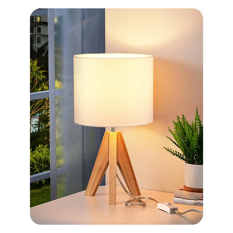 RALCA-treppiede lampe de Table lampe de chevet mignonne avec abat-jour, lampe de chevet pour chambre à coucher, chambre d'enfant, salon, Base en bois