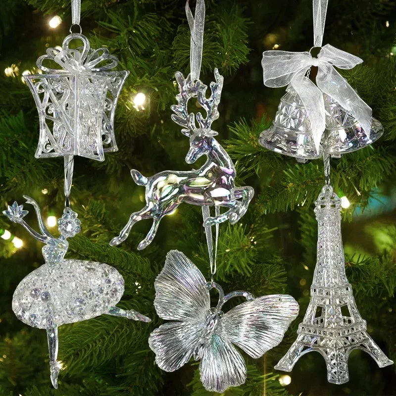 Arbre de noël Transparent flocon de neige suspendus ornements pendentif acrylique 2025 décoration de noël pour la maison cadeaux Navidad nouvel an 2026