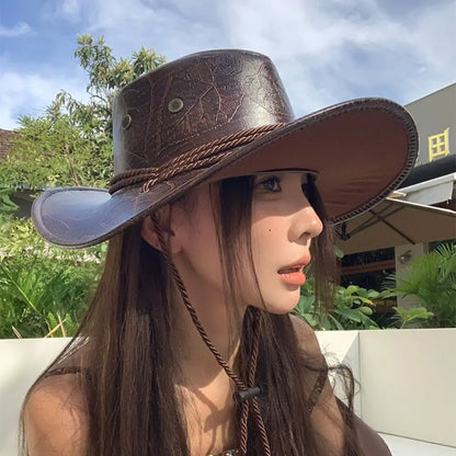 Chapeau de Cowboy occidental de Style ethnique pour homme, chapeau de chevalier à large bord, couleur unie, noir/marron, chapeau de Jazz pour l'extérieur