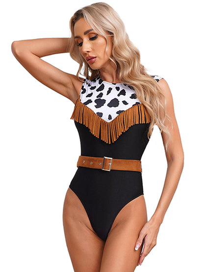 Grenouillère de cow-girl pionnière pour femmes, avec ceinture de taille en daim, costume de cow-boy pour fête d'Halloween, cosplay pour adultes, combinaison de discothèque