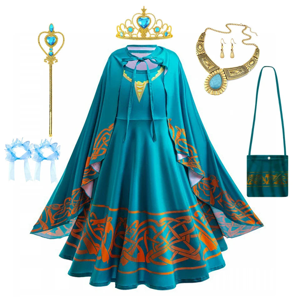 Brave Merida Girl Dress Kids Milk Wire Print Dress Breathable Comfortable Elastic Best Costume for Girl On Halloween Carnival