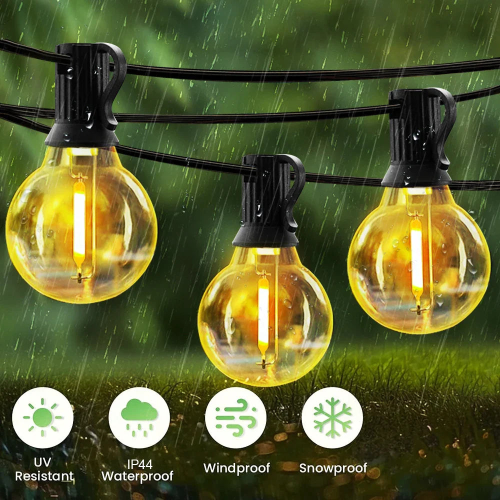 G40 Solar Outdoor String Lights, with remote controls, shatterproof globe bulb, IP65 waterproof, Patio Light for Garden Decor