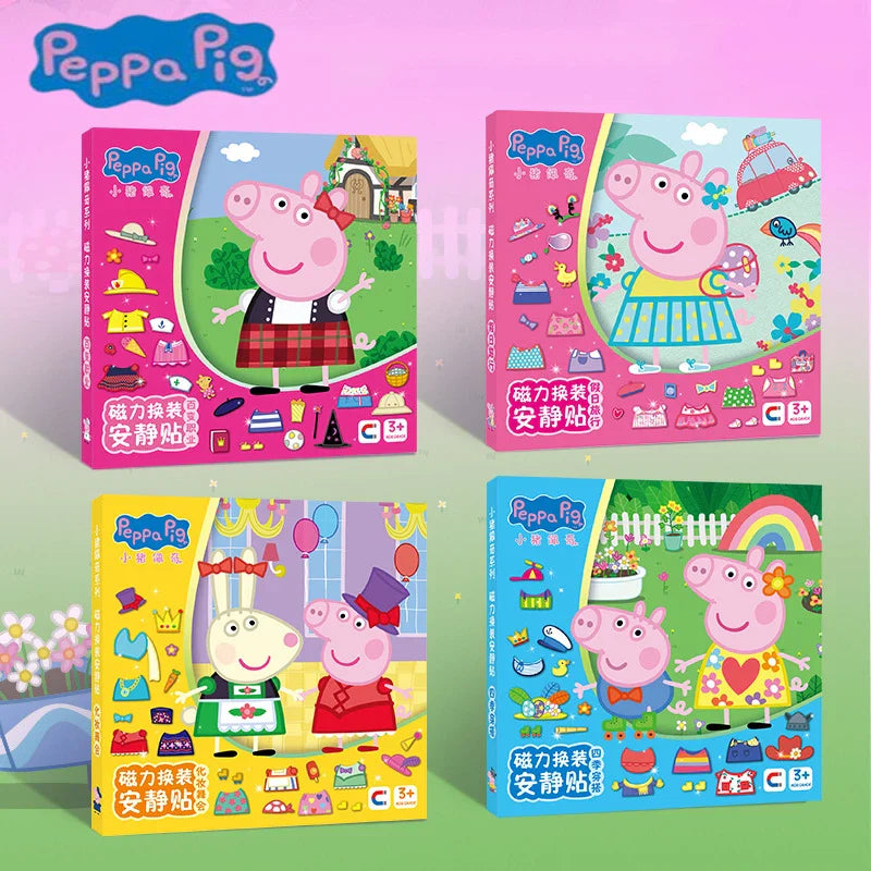Nouveau Peppa Pig Page Habiller Autocollants Magnétiques Puzzle Magnétique Bricolage Habiller Autocollants Jouets à Tirer Cadeaux de Noël pour Enfants