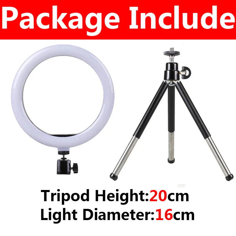 Lumière vidéo 26cm Selfie LED anneau lumineux réglable anneau rond lampe de remplissage avec support trépieds jante de lumière pour Tiktok maquillage Ringlight