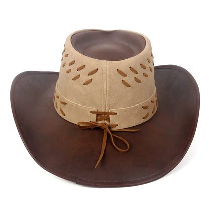 Chapeau de Cowboy occidental classique pour hommes et femmes, casquette de Cowgirl en Faux cuir noir, décontracté pour l'extérieur, Sombrero Hombre avec corde coupe-vent