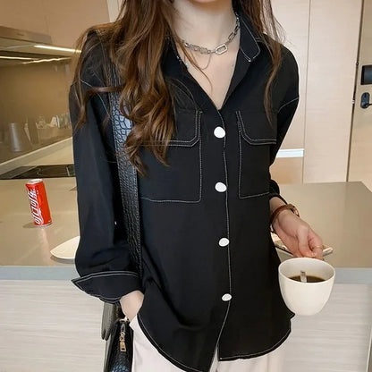 New Chic Sexy Chemise Tunic Long Sleeve White Collar Clothes Collared Aesthetic Tops Women's Blouse Korean Women Shirts Clothing