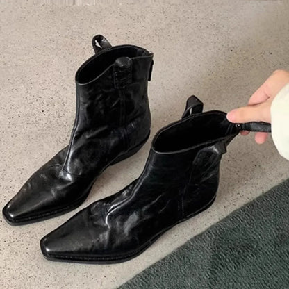Designer Brand Cowhide Fashion Pointy V-cut Retro Cowboy Boots with Thick Western Ankle Boots for Women Hot Selling