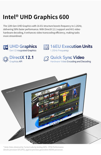 TECLAST F16 Air 16 inch laptop, Flip 180 degree, 16GB + 512GB, for Intel N95 CPU, Windows 11, mini HDMI, backlit keyboard