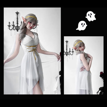 Greek goddess medieval dress Halloween costume; elf dress; Cleopatra; Athena performance outfit.