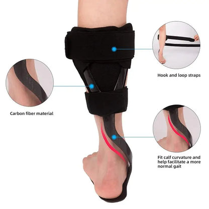 Orthèse en fibre de carbone pour le traitement du pied tombant suite à un AVC, une hémiplégie, un patient âgé ou souffrant de stréphendopodie, soutien de la cheville, 1 pièce.