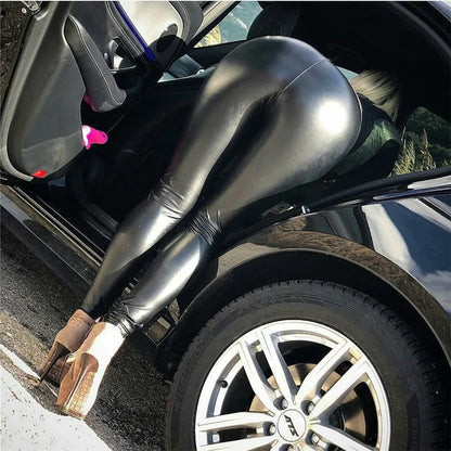 Leggings d'hiver en cuir Pu pour femmes Leggins chauds Leggins en velours noir Leggings taille haute extensible maigre grande tailleLeggings
