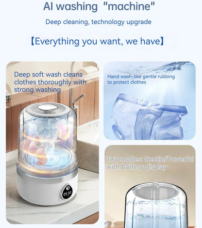 Mini Washing Machine Portable Rechargeable Fully Automatic Washing Machine for Underwear, Socks, and Small Laundry