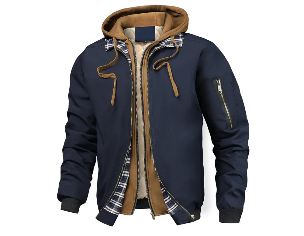Autumn Winter Men's Warm Bomber Jacket Outdoor Man Thick Windbreaker Hiking Hooded Coats Men Thermal Sports Zipper Parkas Jacket