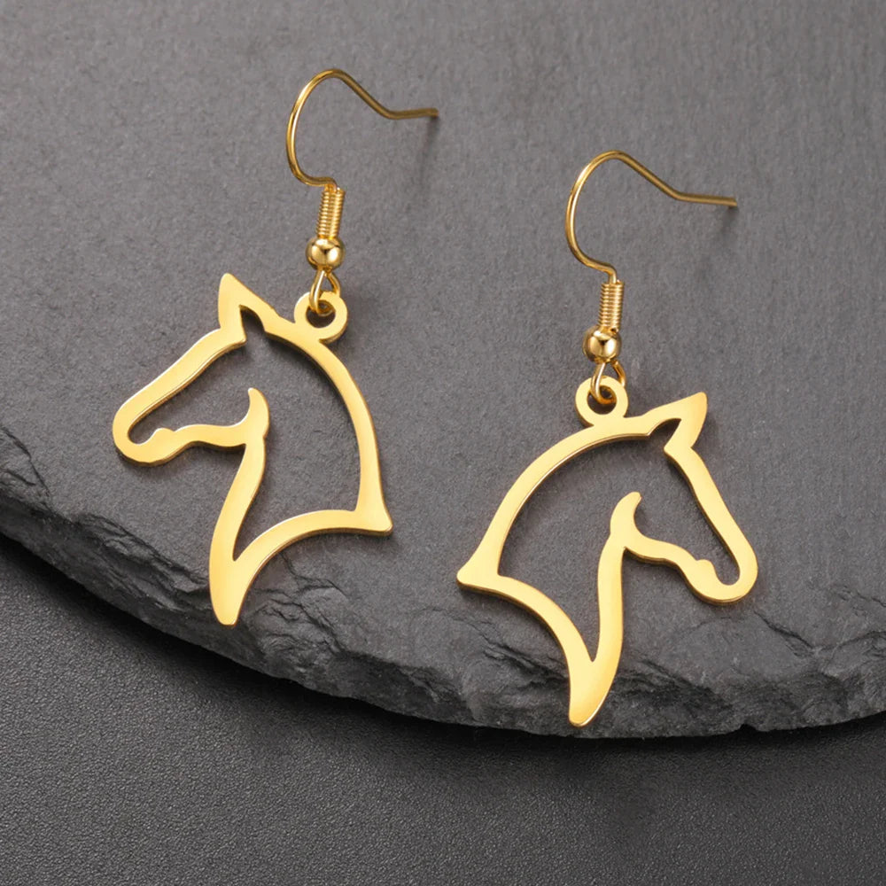 My Shape Boucles d'oreilles tête de cheval pour femme, acier inoxydable, goutte de cheval, boucle d'oreille pendante, bijoux amoureux, cadeaux du Nouvel An
