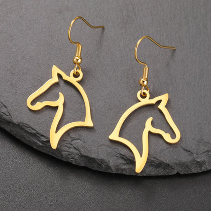 My Shape Boucles d'oreilles tête de cheval pour femme, acier inoxydable, goutte de cheval, boucle d'oreille pendante, bijoux amoureux, cadeaux du Nouvel An