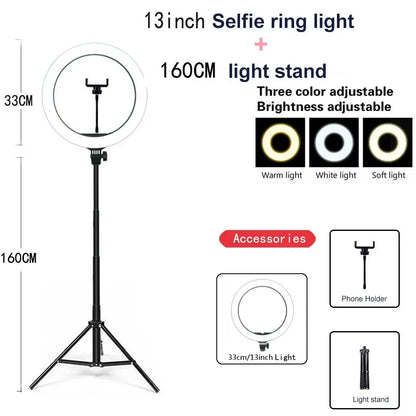 Anneau lumineux LED circulaire avec support pour téléphone, éclairage de studio, lampe pour caméra photo et vidéo YouTube, prise de vue Vlog et selfie