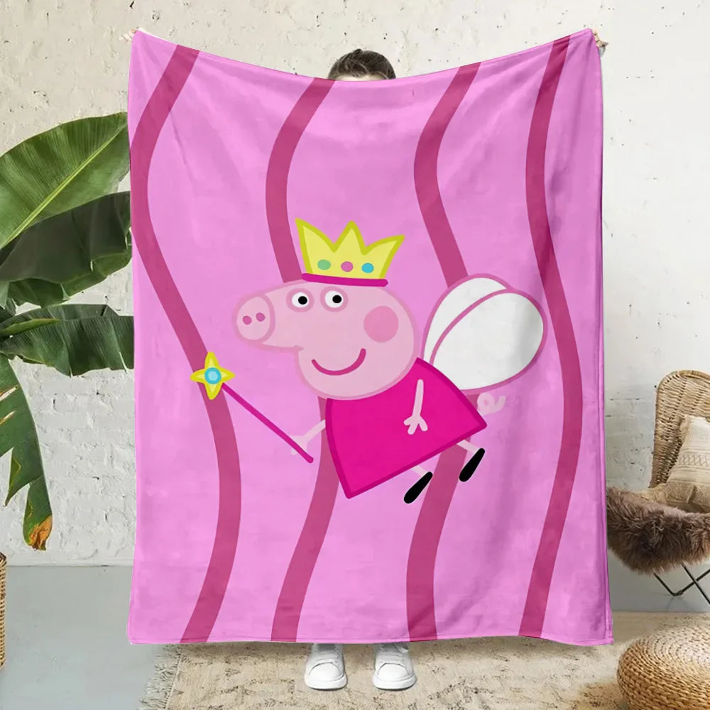 Cartoon P-Peppa Pigs Printed Blanket Picnic Blankets Warm Blanket Soft and Comfortable Blanket Home Travel Birthday Gift