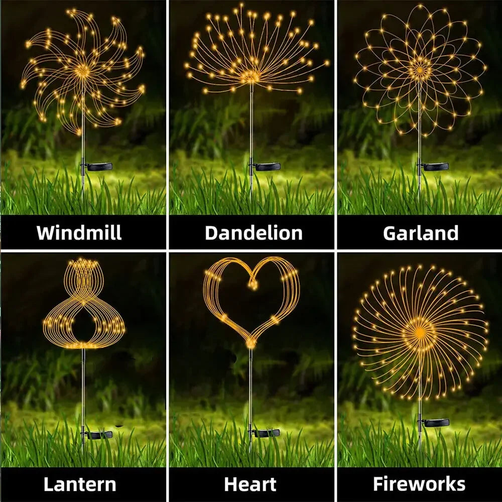 LED Solar Fireworks Lights Garden Decoration Fairy Lights Waterproof Outdoor Dandelion Lawn Lamp for Garden Landscape Lawn Decor
