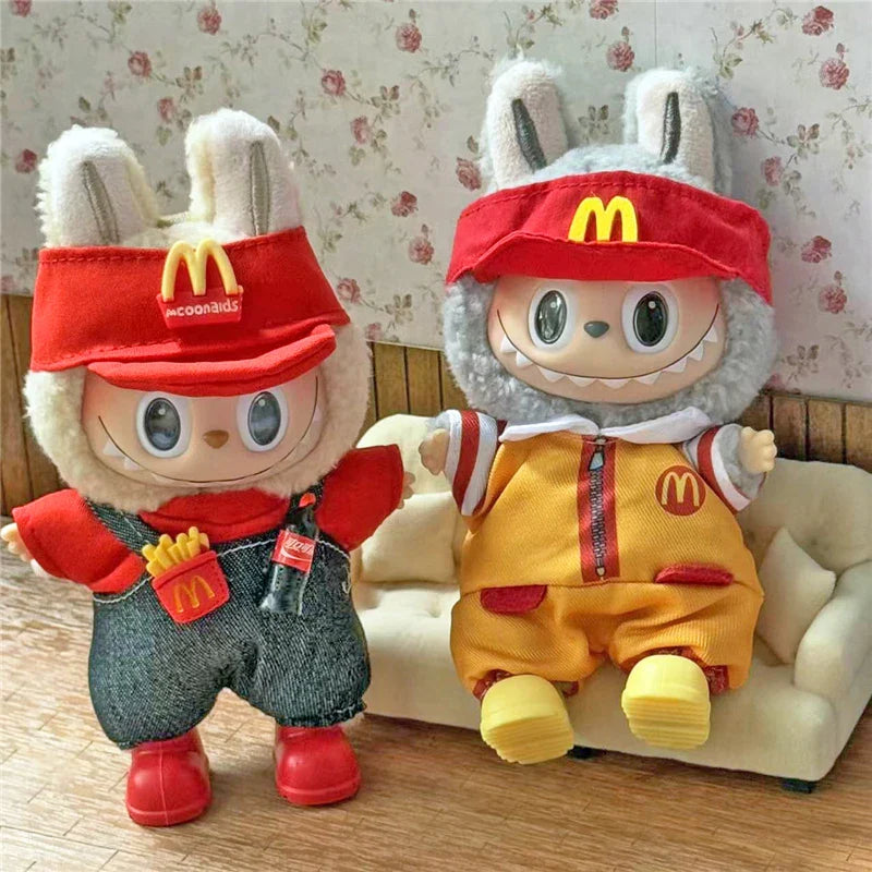 Tenue de travail Vêtements pour poupée Labubu Mode Café Fast-food Frites Hamburgers Tenue Vêtements Accessoires Cosplay