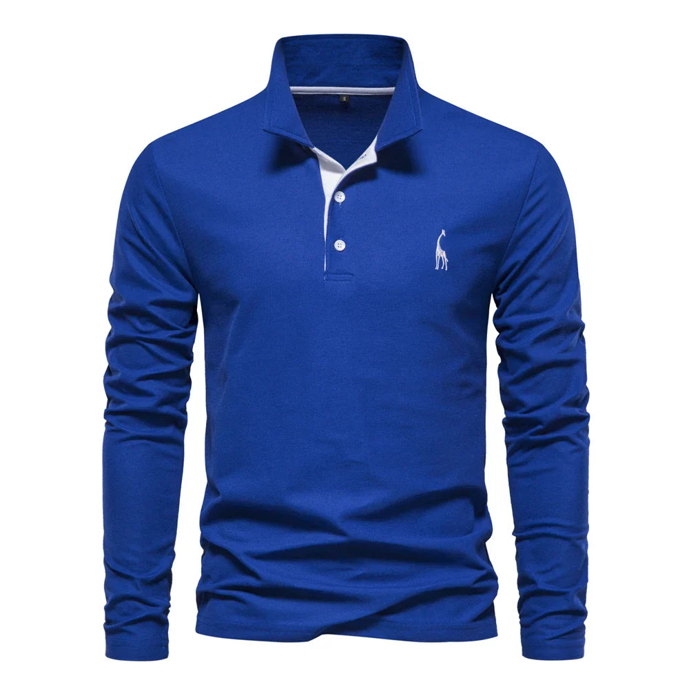 AIOPESON 2023 Nouvelle Polo Homme Broderie Cerf Chemises Manches Longues Couleur Unie Affaires Sociales Homme