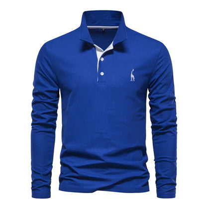 AIOPESON 2023 Nouvelle Polo Homme Broderie Cerf Chemises Manches Longues Couleur Unie Affaires Sociales Homme