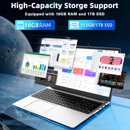 ACEKAMAS 17.3 inch Laptop Computer Intel N5095 Windows 11 Pro Fingerprint Office Laptops 16GB DDR4 1TB SSD Portable Notebook PC