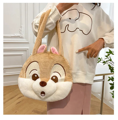 Plush Cartoon Chipmunk Squirrel  Large Capacity Shoulder Bag Sweet Versatile Cute Women's Bag Stitch Mobile Cosmetics Storage